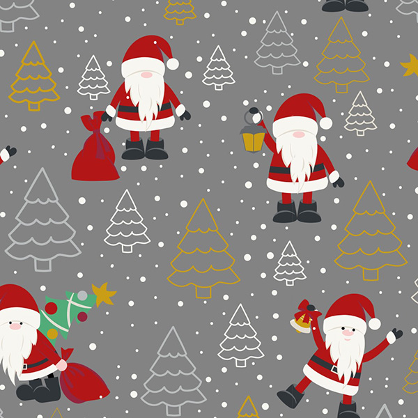 Bomuldsjersey med julemænd på grå baggrund
