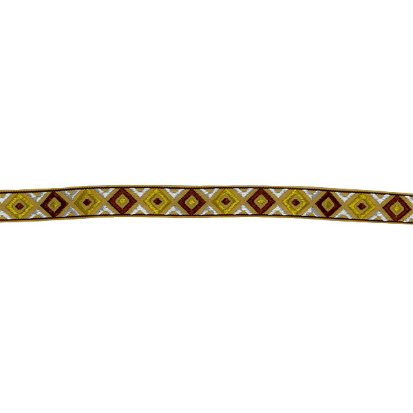 Jacquard bånd, 13mm, beige/brun/gul - Balsløw