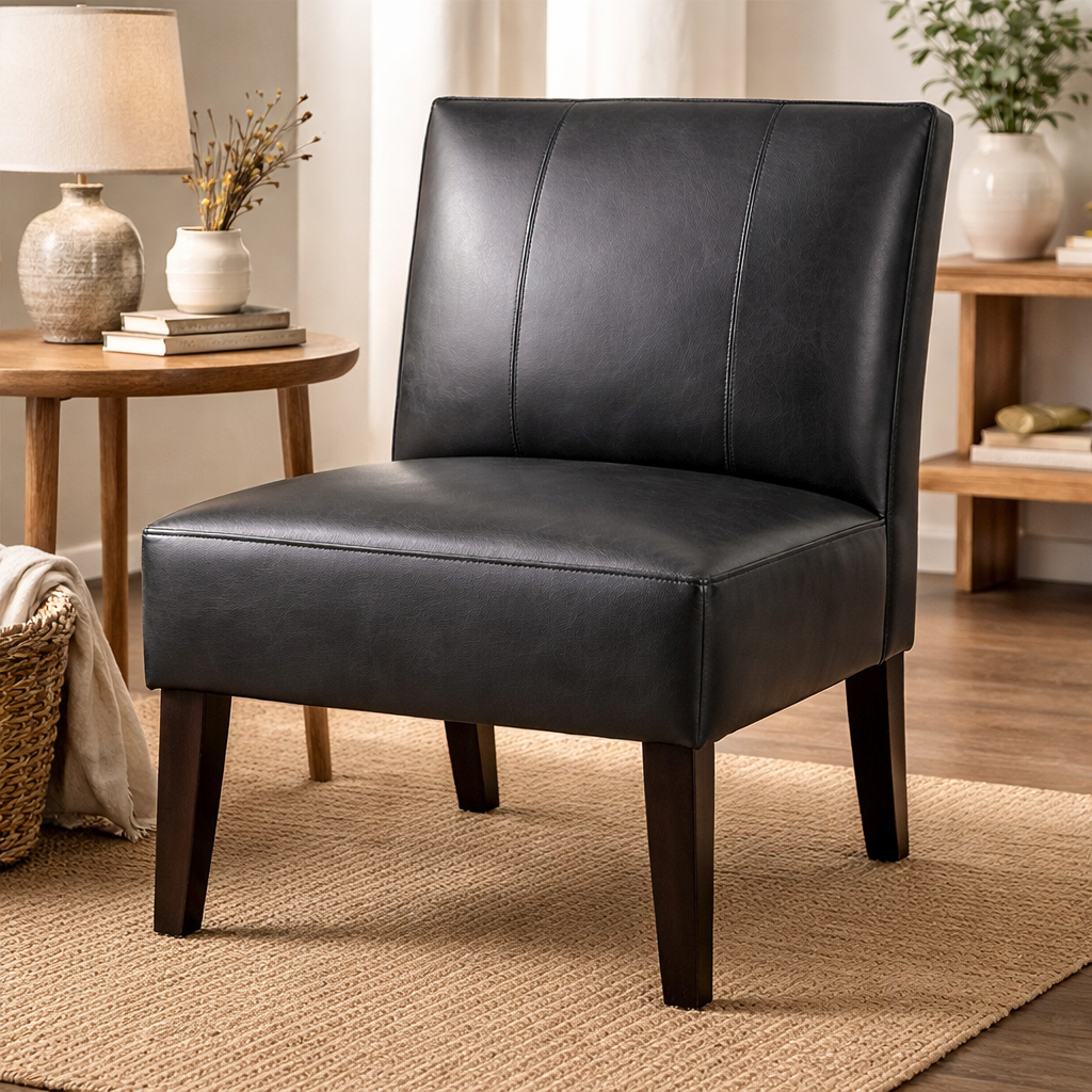 Læder stof, metervare, imiteret, sort 