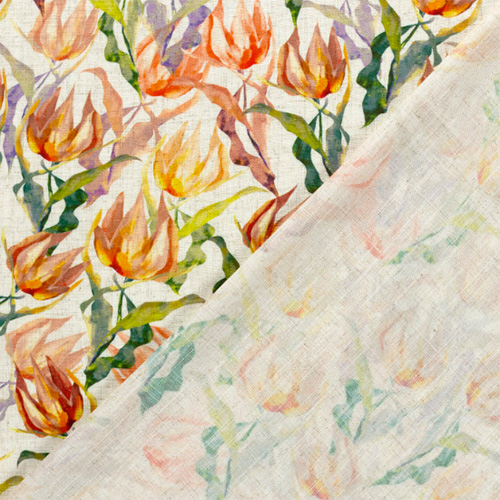 Viscose/hør med blomster